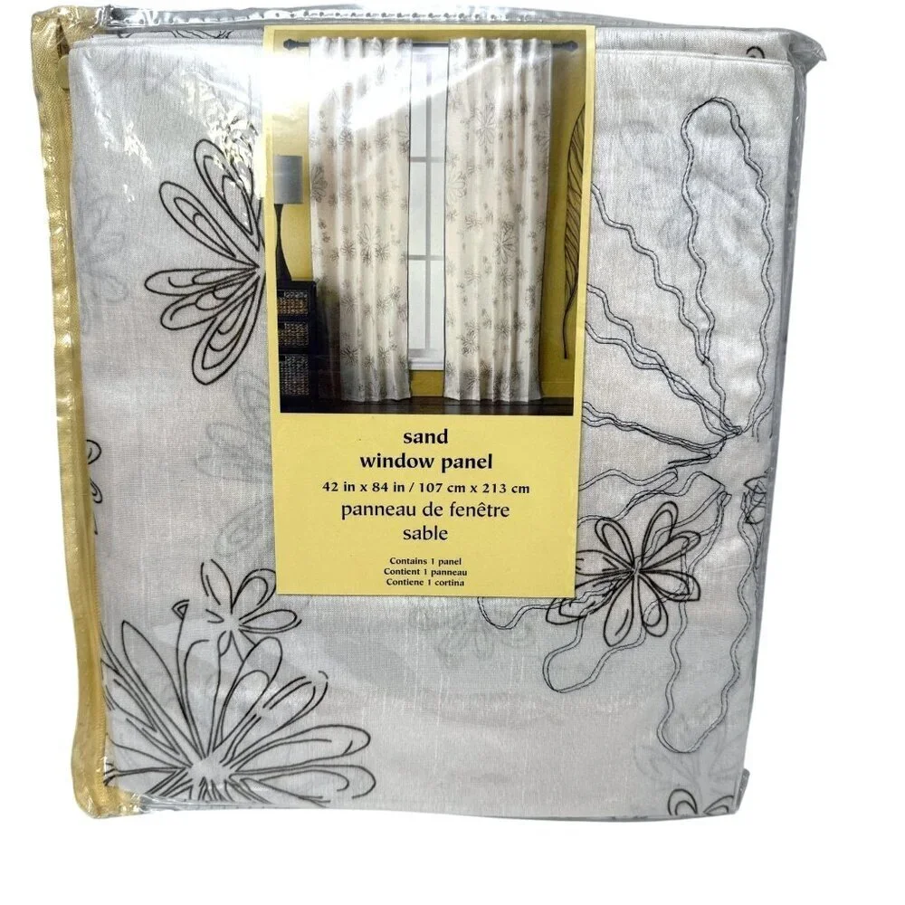 PIER 1 IMPORTS Curtains Pair of Panels Sand Floral Sheer Rod Pocket NEW 42x84